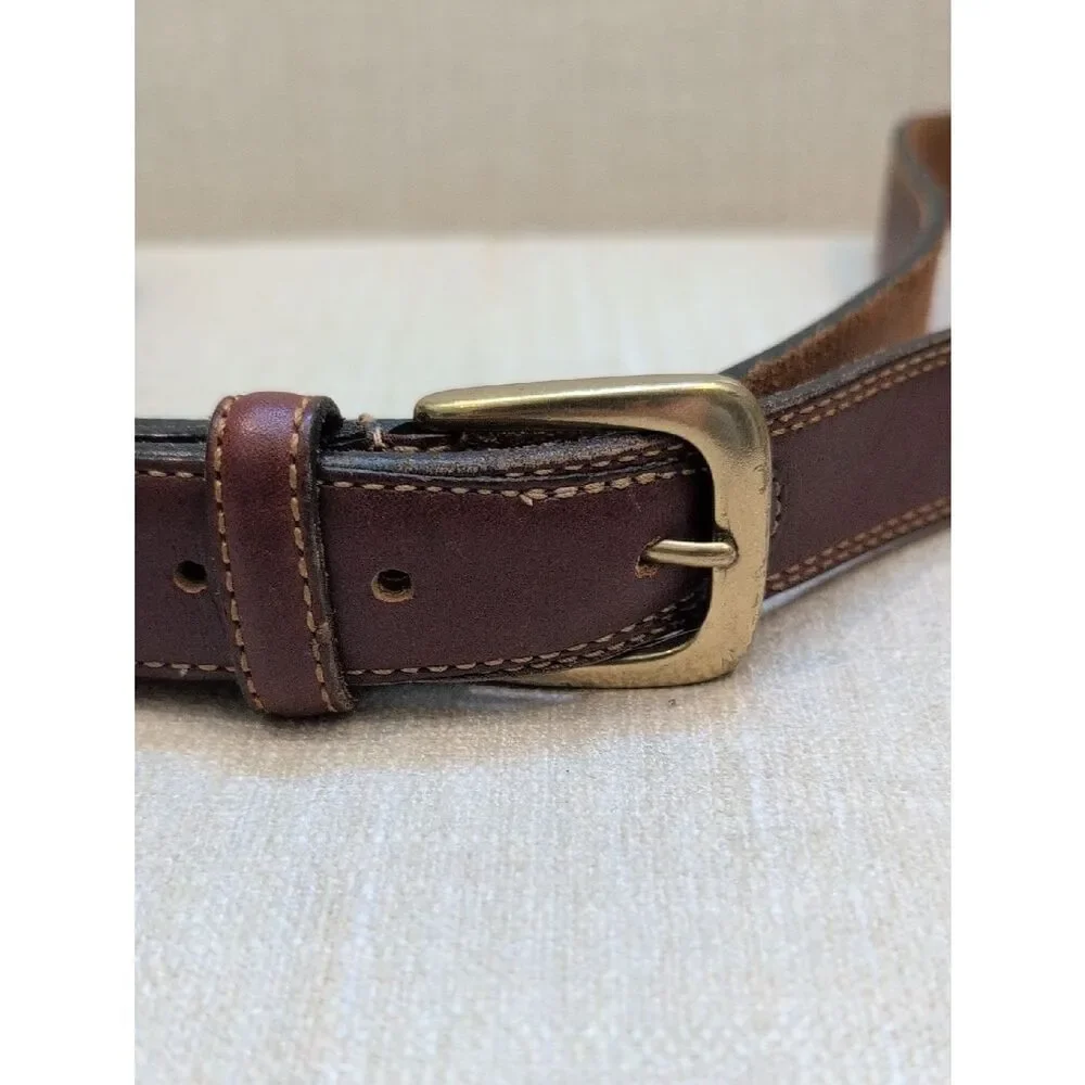 Men's Brown Leather Belt with Solid Brass Buckle Size 52 Made In USA